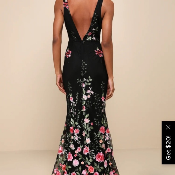 Lulus Soiree Blossom Black Floral Embroidered Mermaid Maxi Dress - Size S - Picture 5 of 11